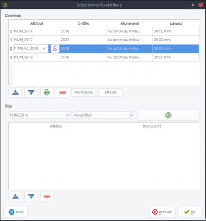 paramètre table attributaire